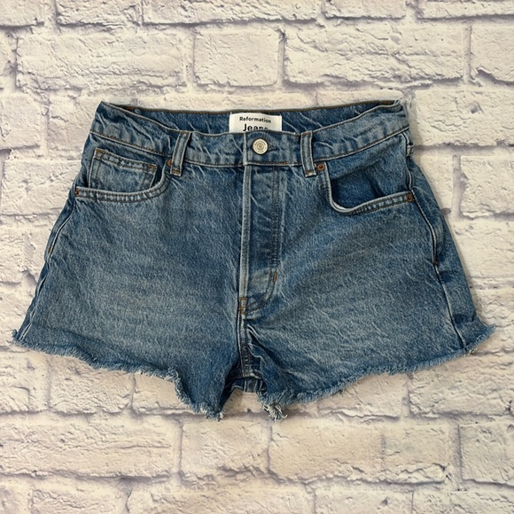 Reformation Pants - Reformation Charlie High Rise Denim Jean Shorts Cut Off Button Fly Micro Size 26